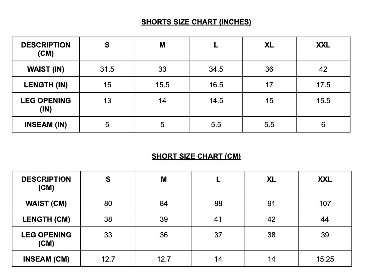 SIZE CHARTS – endure.clo